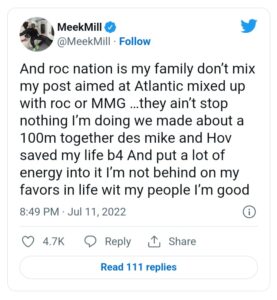 Meek Mill response to Roc Nation deal