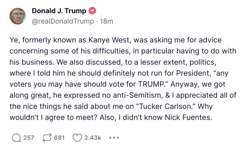 Donald Trump comment to Kanye West