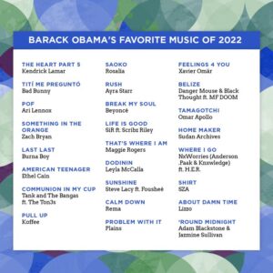 Barack Obama 2022 favourite songs playlist 