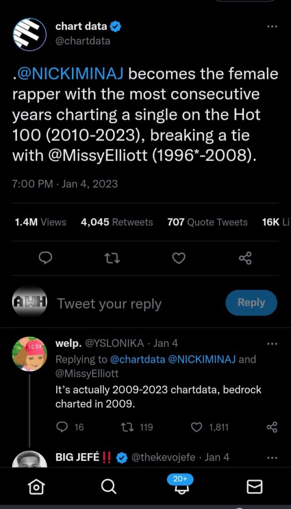Nicki Minaj the longest charting female rapper 2023